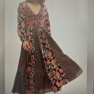 Free People Maxi Dress Boho Cotton Lined A New Way Pink Blue Floral XS NEW $168